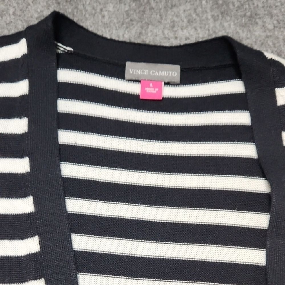 Vince Camuto Striped Long Open‎ Front Cardigan Sweater Black White Size L - Picture 6 of 8
